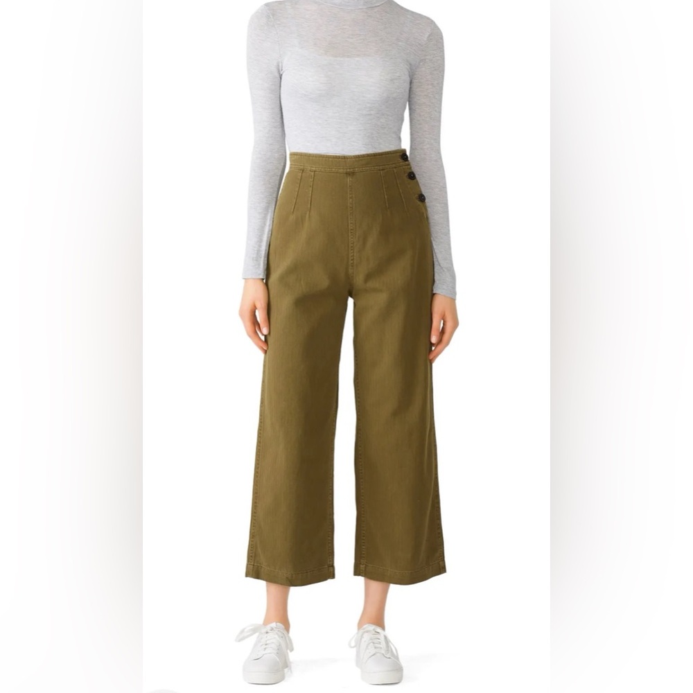 FREE PEOPLE Green Clean Mod Utility Button Up Boho Crop‎ Pants Size 2 - Picture 2 of 7